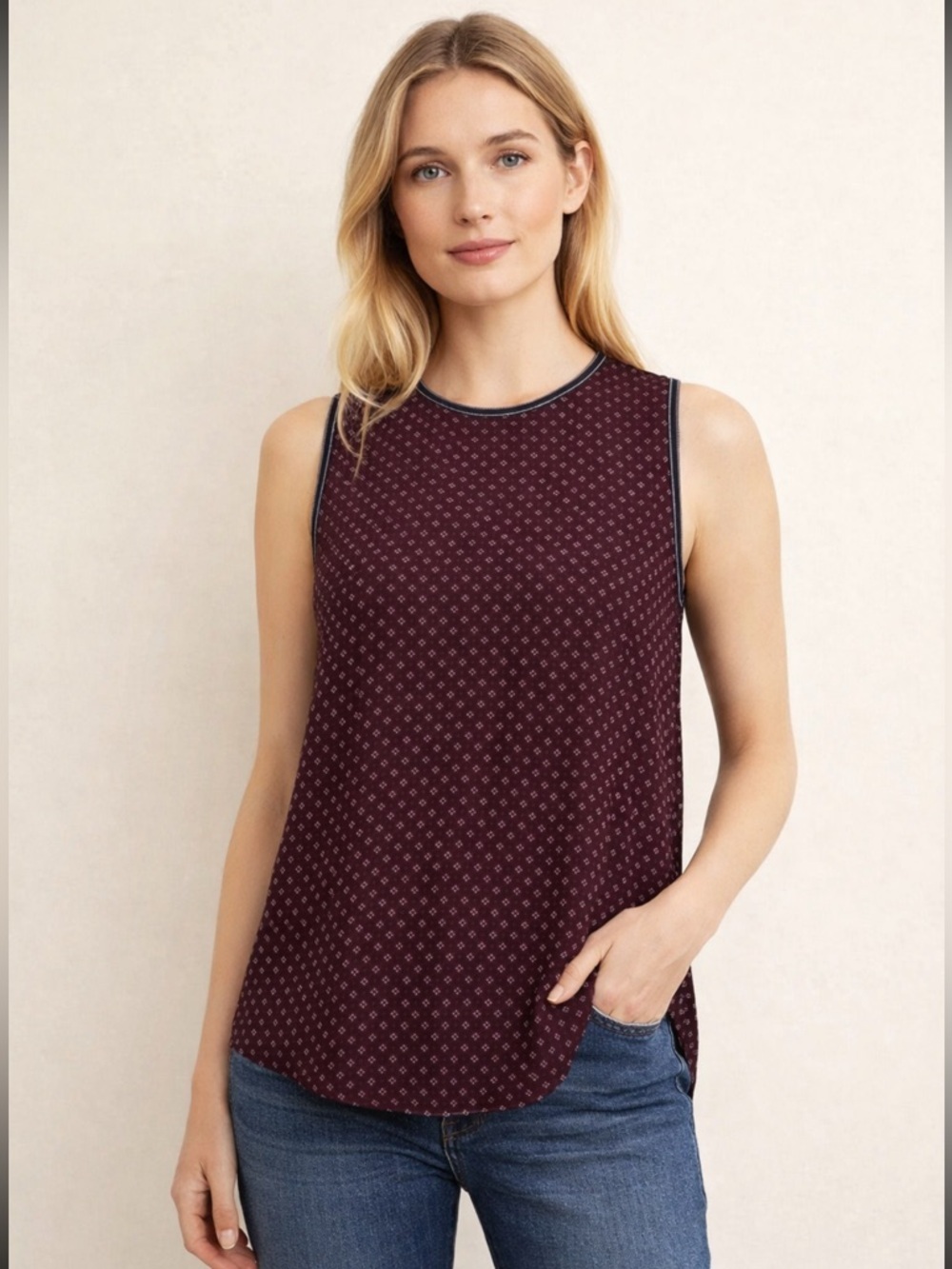 Theory Black &‎ Black 100% Silk w/ Lambs Accent Sleeveless Tank Blouse Size P/TP